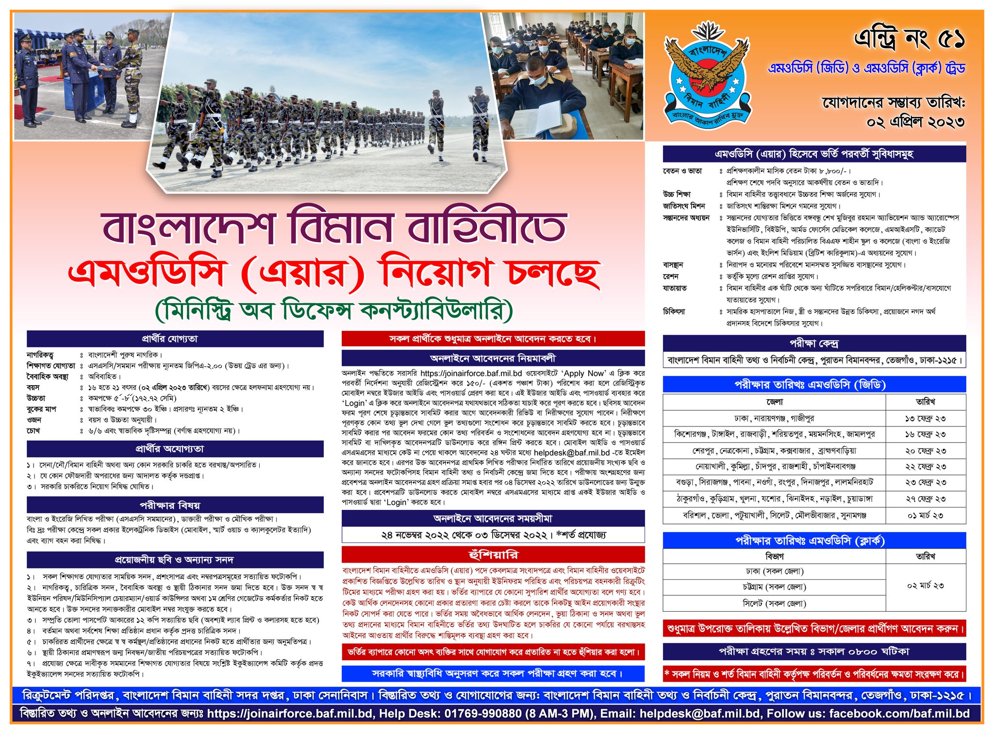 এসএসসি পাসে চাকরি দেবে বিমান বাহিনী, বয়স ১৬ হলেই চলবে
